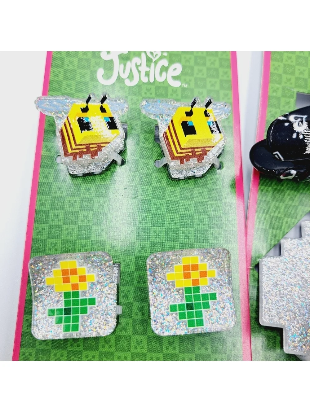 Minecraft Cosplay Hair Clips 2 Large, Small Block Bees Flowers Chicken Jockey